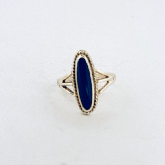 Vintage Sterling Silver Lapis Lazuli Ring Oval Cabochon 925 Estate Jewelry - Picture 1 of 10